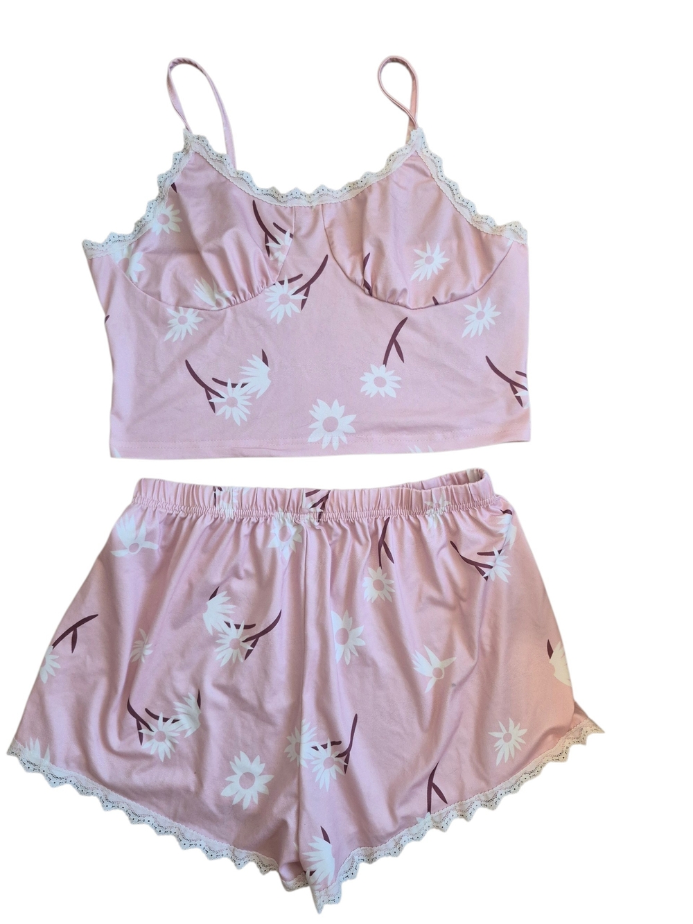 Love Pink Daisy Lace-Trim Cami & Short Pajama Set